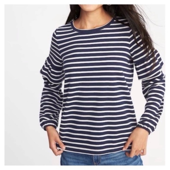 Old Navy Tops - Old Navy Striped Ruffle Sleeve Sweatshirt